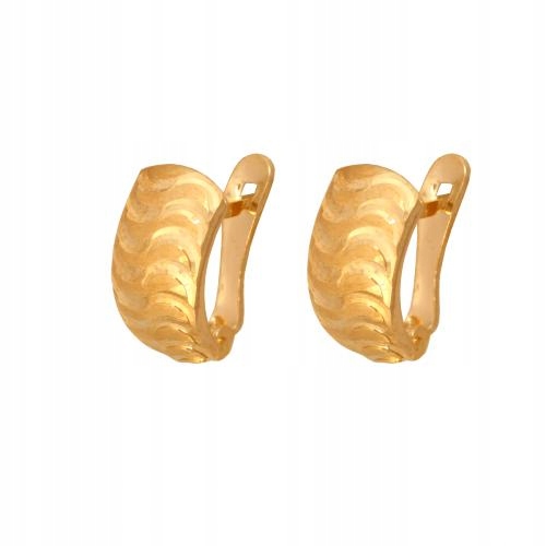 Obdélníkové zlaté 585 náušnice s gravírováním ve tvaru vln jako dárek