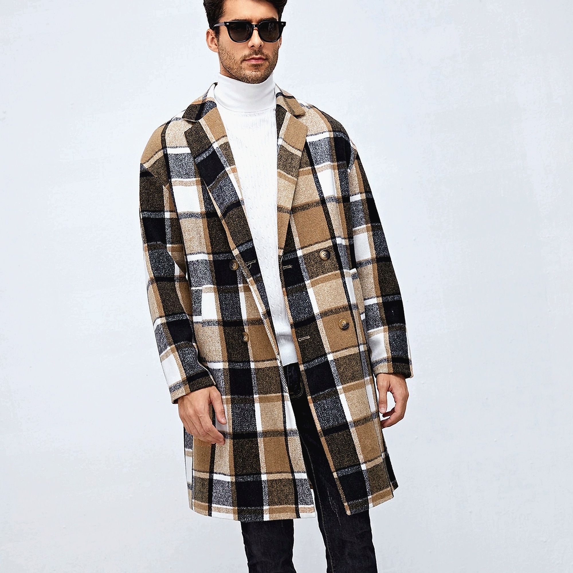 Kabát Basic Stylový Trendy Každodenní Pánský s Mřížkou