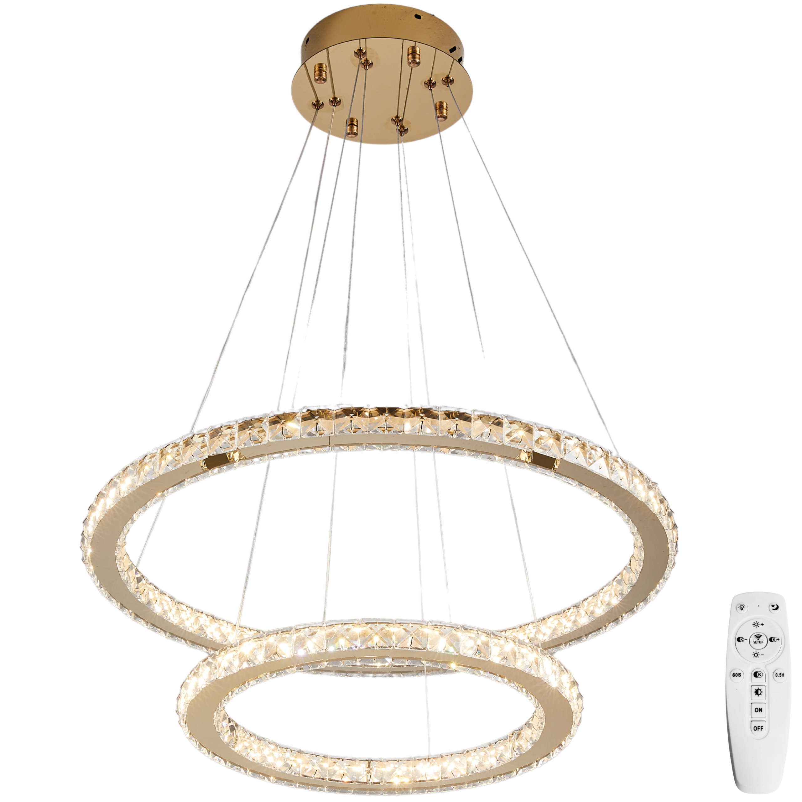 Lampa Sufitowa wisząca Żyrandol Led 2 Ringi 40/60cm glamour kryształowa