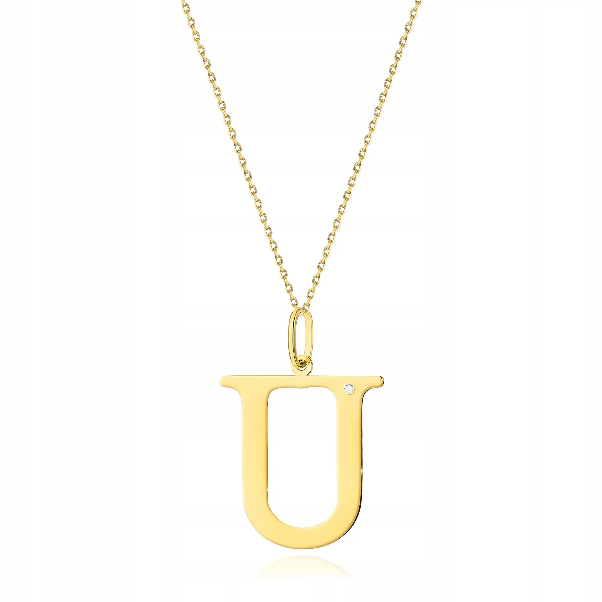 Zlatý náhrdelník 585 s diamanty, písmeno U, moderní dárek pro ni