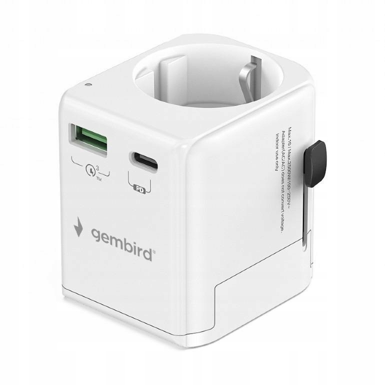 Adapter zasilania Gembird gniazdo Eu wtyk World z ładowarką 1 x Usb-c, 1