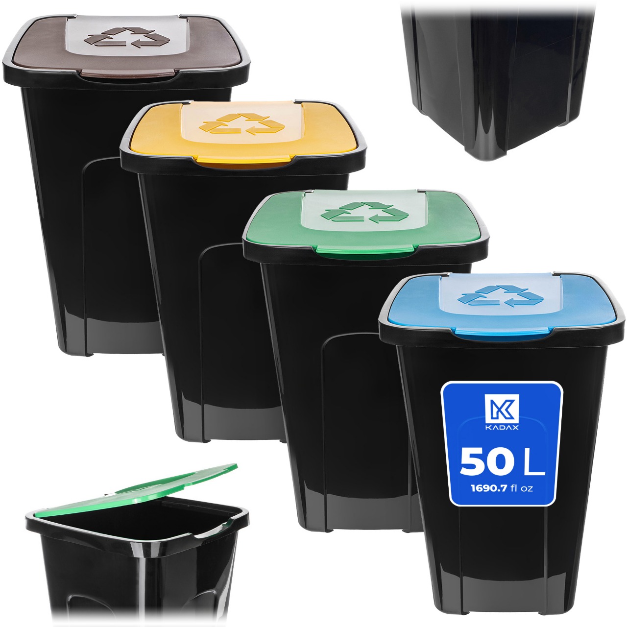 Levně Odpadkový Koš Sada 4ks 50L Nádoba Na Třídění Košů Kontejner