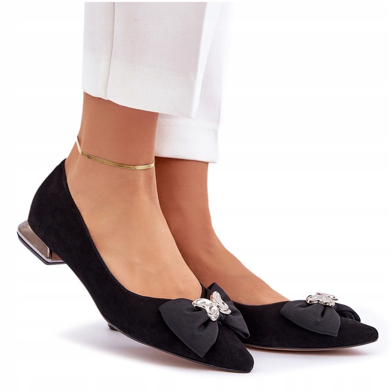 Elegantní Semišové Baleríny S Mašličkou Laura Messi 2893 Černé 35