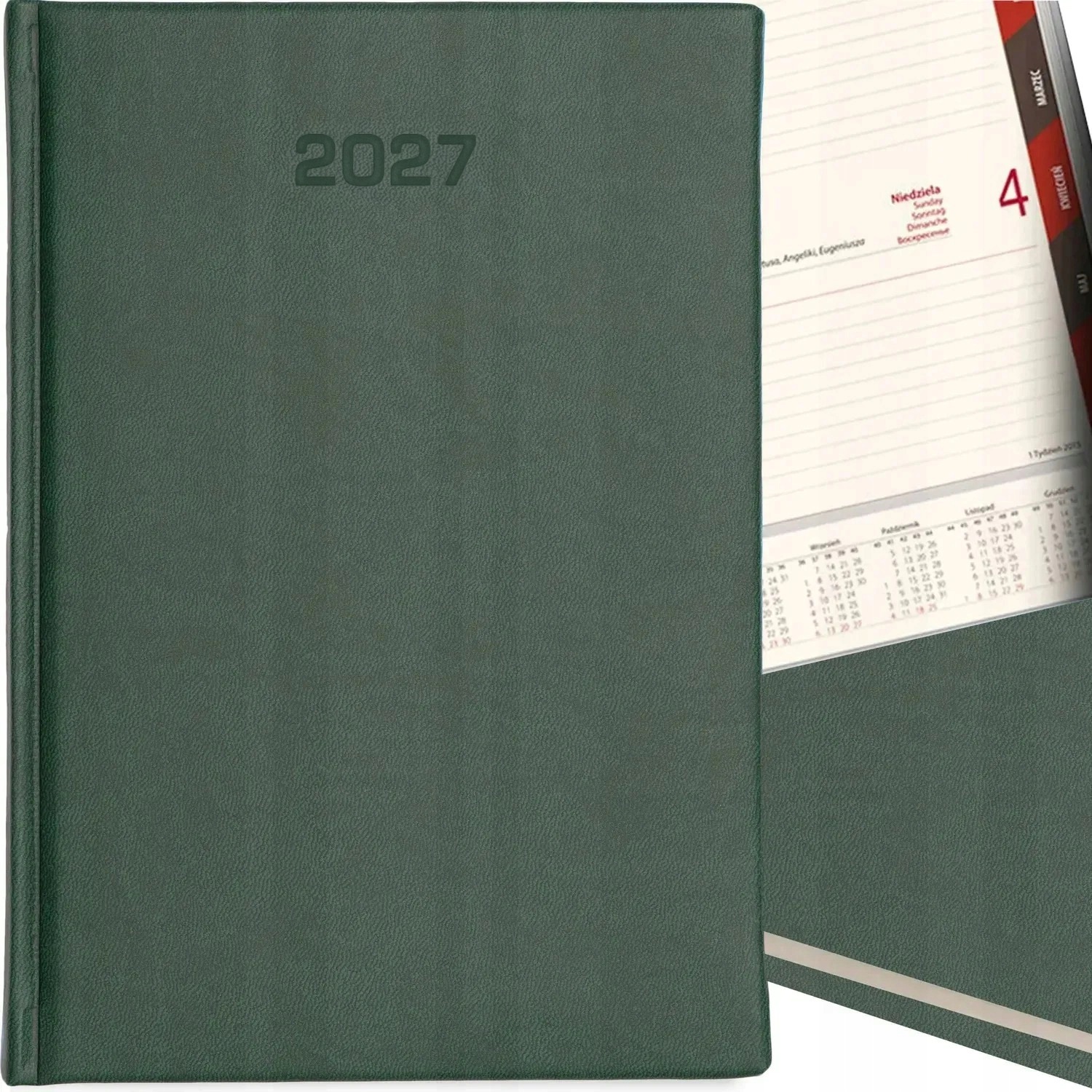 Kalendarz Dzienny A5 Terminarz 2027 Książkowy Notes Planer Ciemno Zielony