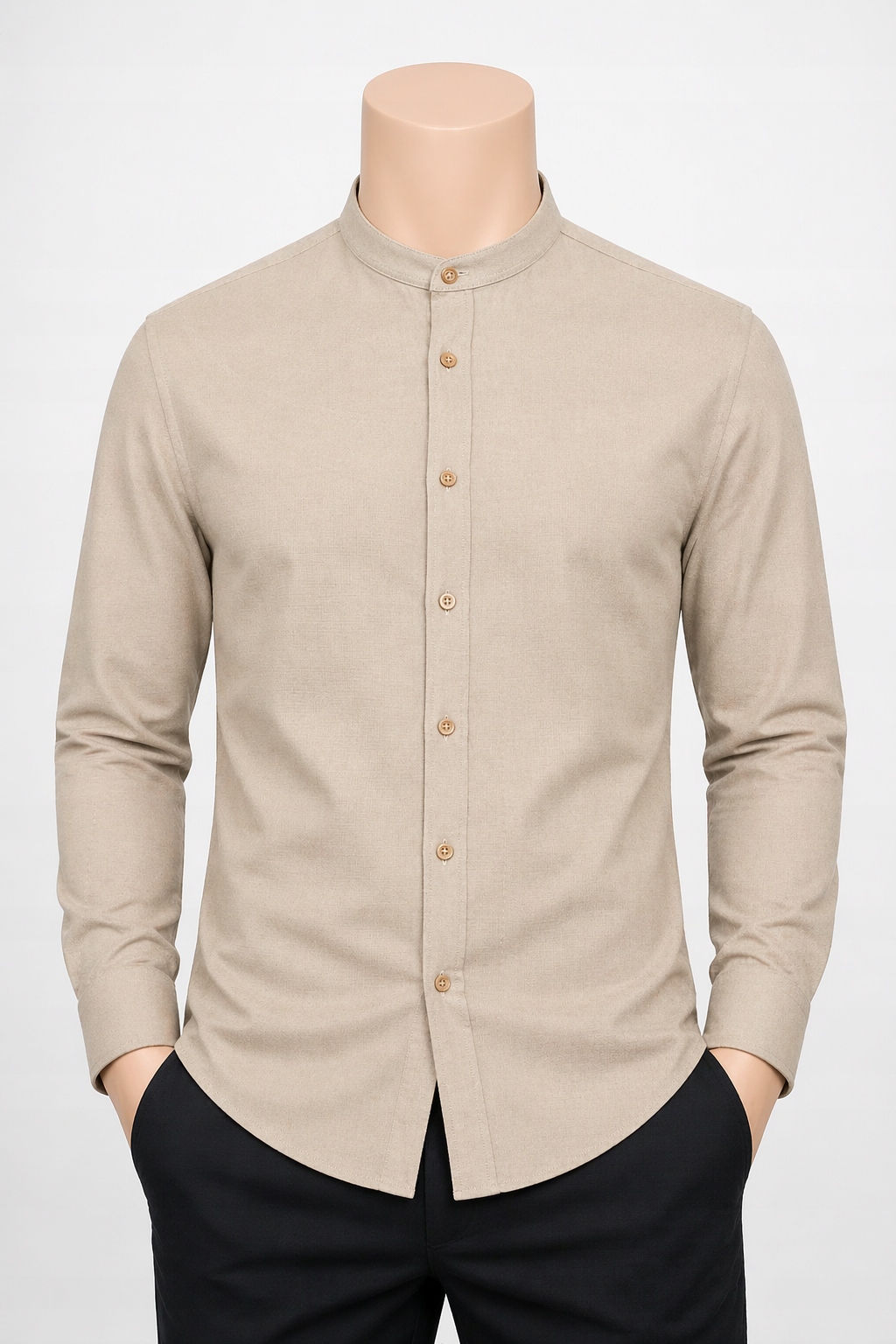 Pánská košile s dlouhým rukávem Viadi Polo Béžová Camel Regular Stojka vel. XL Oxford