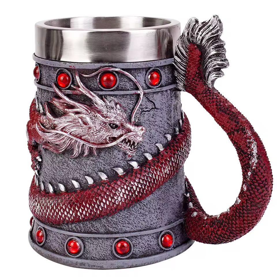 Epický Pivní Sklenice Hrnek Dračí Krev Nerezová Ocel 550 ML Larp Rpg