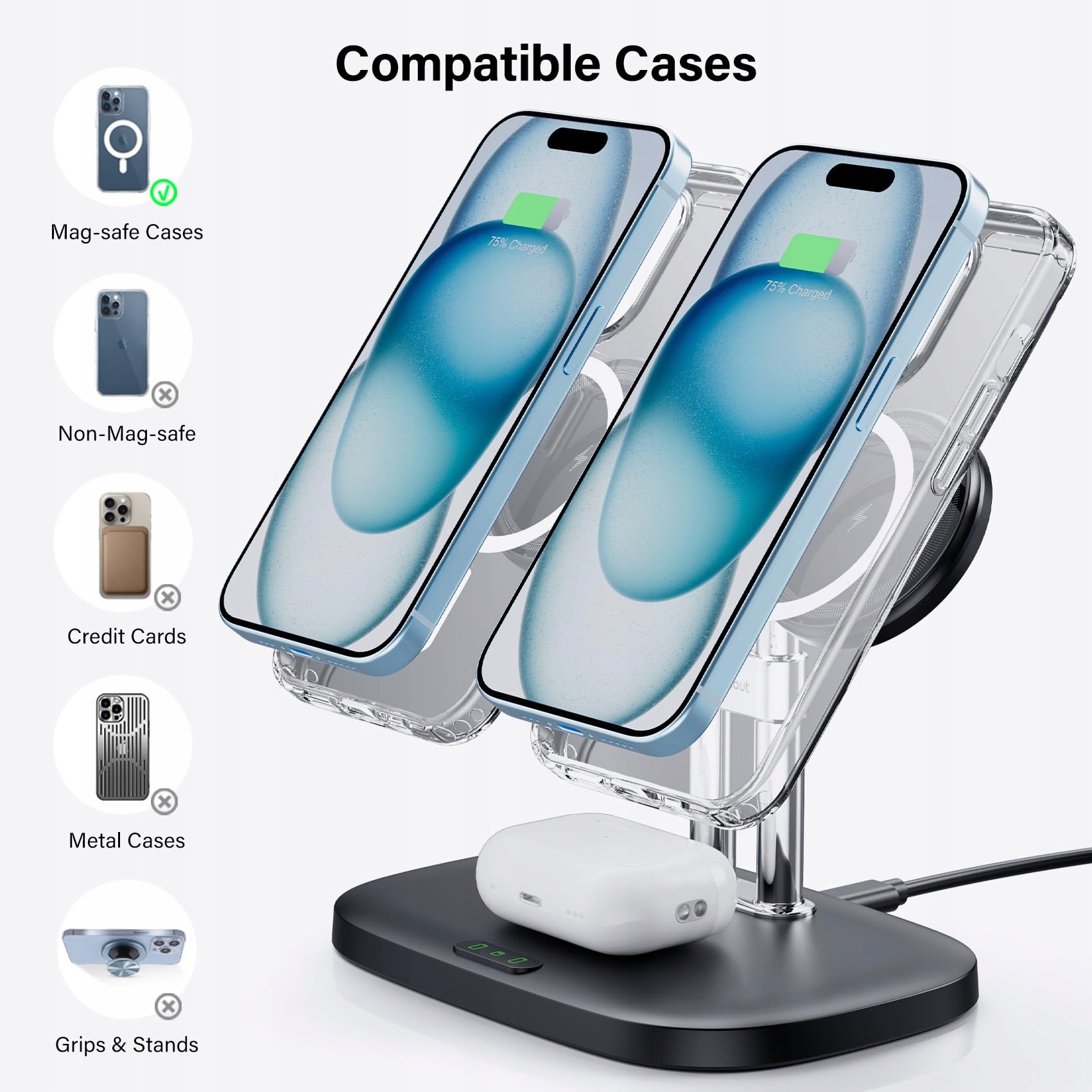 SWANSCOUT Indukcyjna Stacja Ładowania iPhone AirPods MagSafe Podwójna — miniatura 3