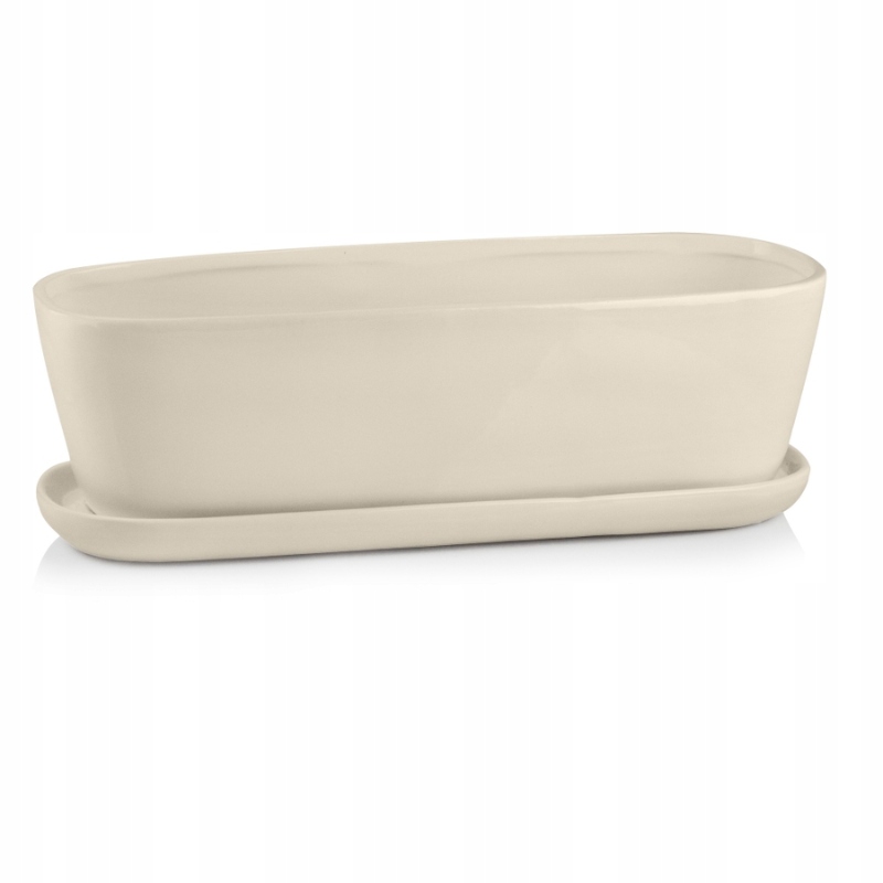 Krémový podlouhlý květináč s podstavcem 40 cm >>> Polnix kaktusář