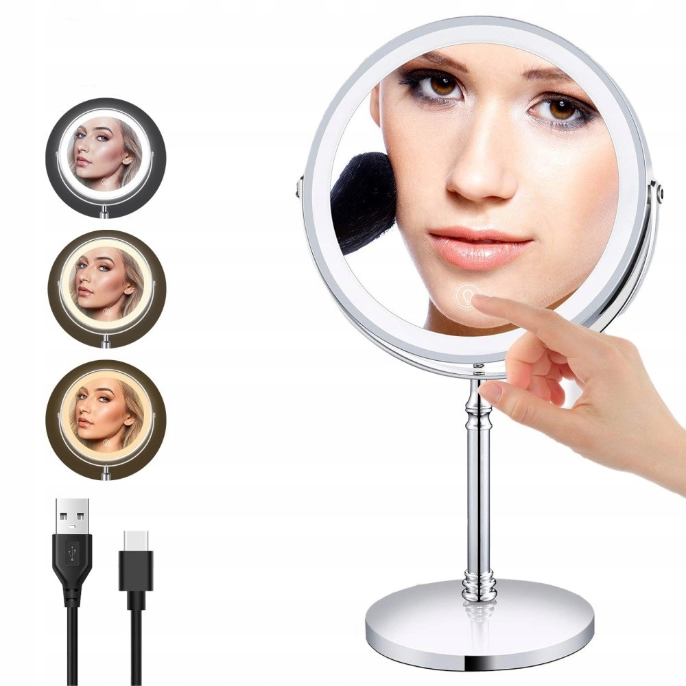 10X Kosmetické Zrcátko Na Make-up S Led Osvětlením, Zvětšovací, stojící