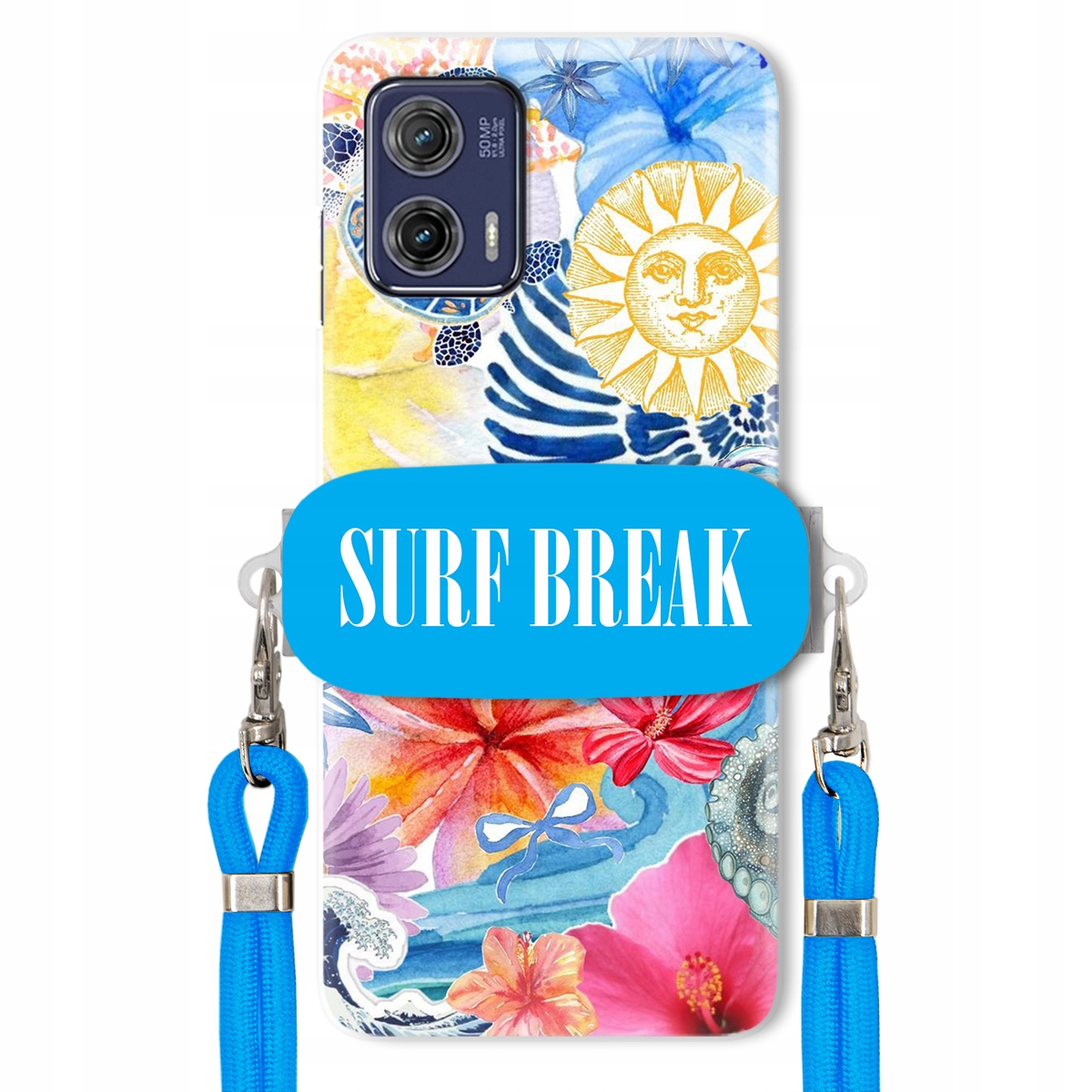 Puzdro pre Motorola G73 Modré Crossbody vodítko držiak Surf Break Lata