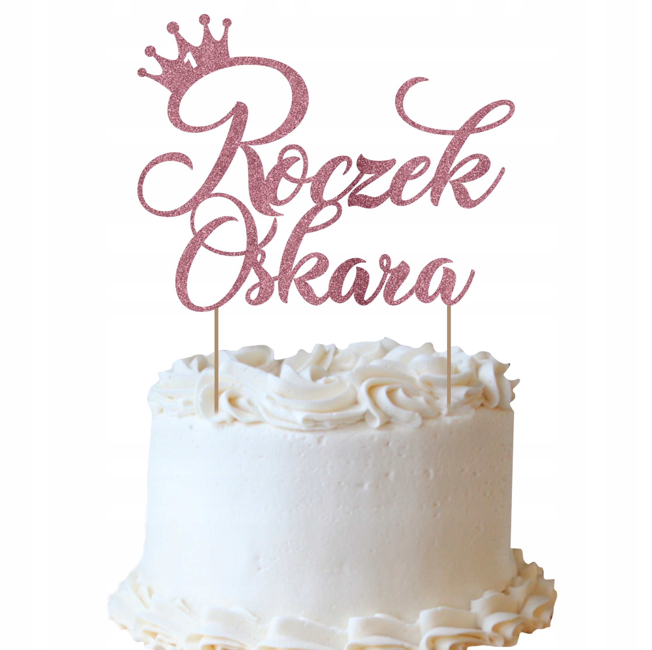Topper toper na tort 1 urodziny ROCZEK IMIĘ ZŁOTY KORONA BROKATOWY ROSE Stan opakowania oryginalne