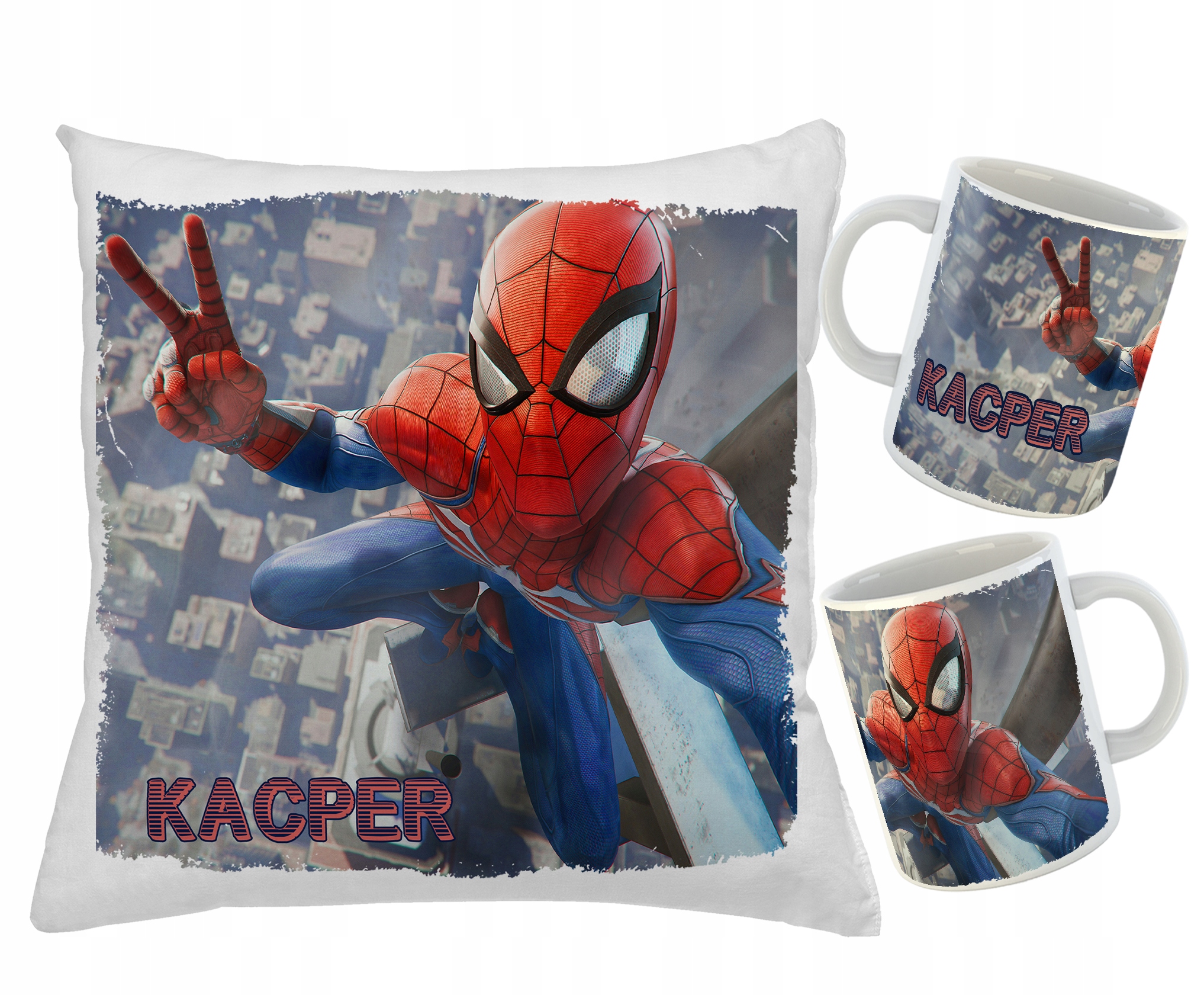 

Zestaw dla Fana Spiderman kubek poduszka Imię