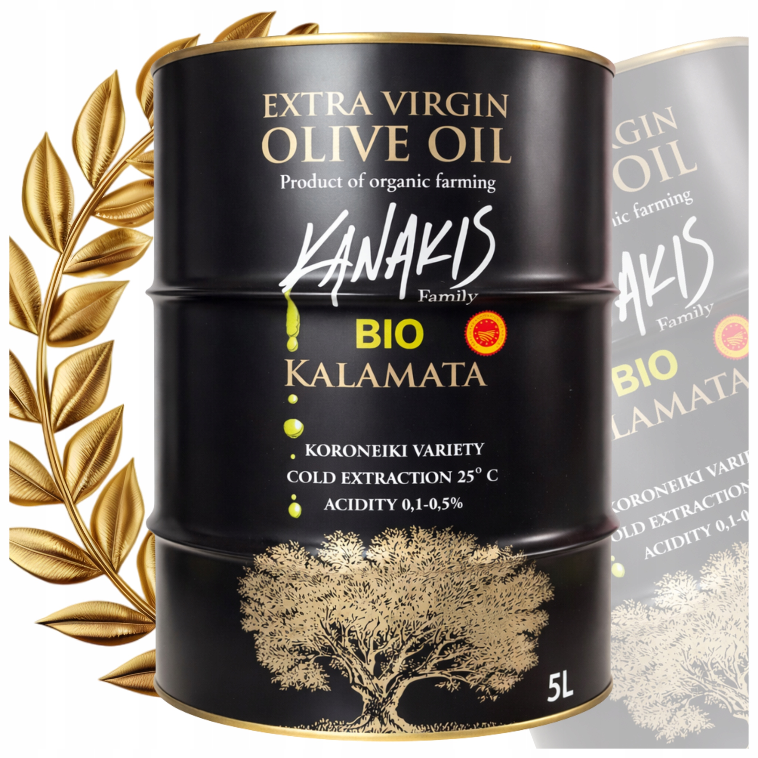 Levně Extra Panenský Řecký Olivový Olej 5 L Bio Organický Kanakis P.d.o Kalamata