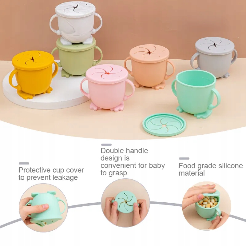 Kids Cup Silicone Food Storage Box Solid Color Baby Snack Cup