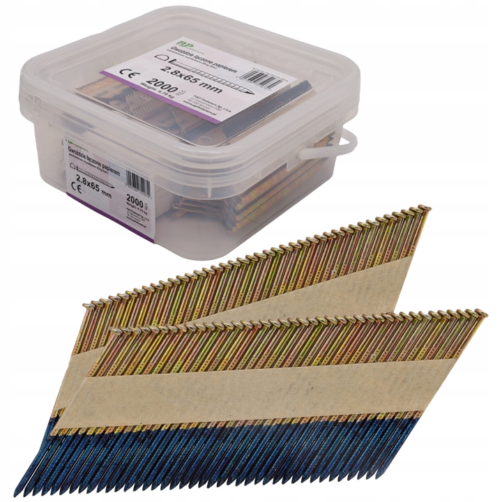 Gwoździe do gwoździarki łączone papierem 2,8x65mm Pierścieniowe 34° 2000szt