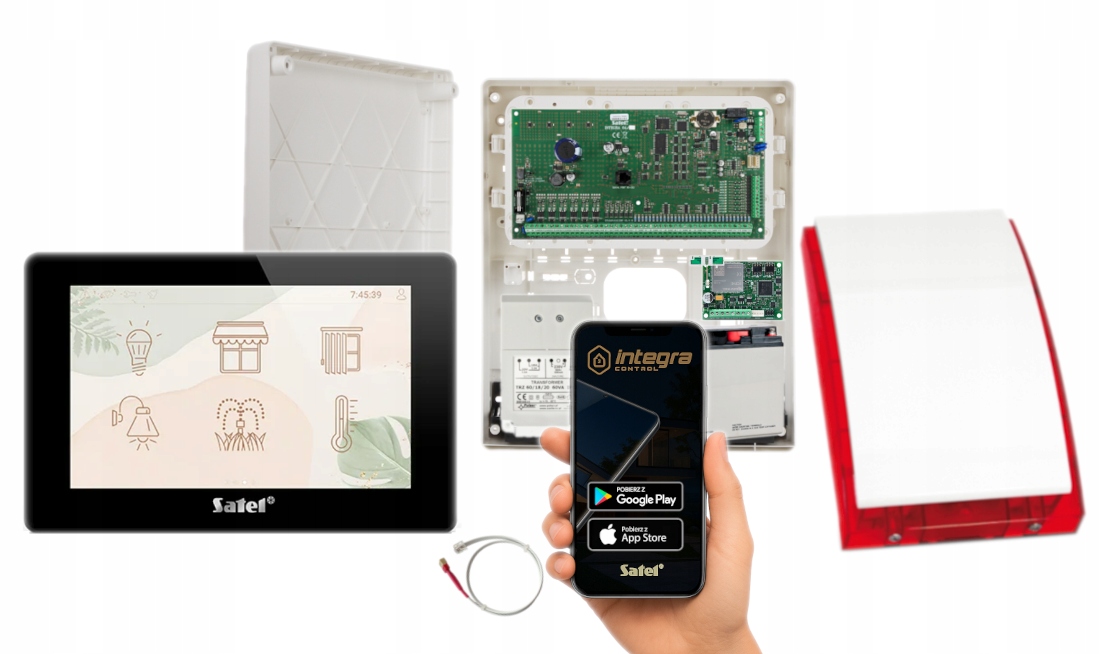 System Alarmowy Satel Integra 64 Manipulator Dotyk 7" Apka Syrena Gsm Lte
