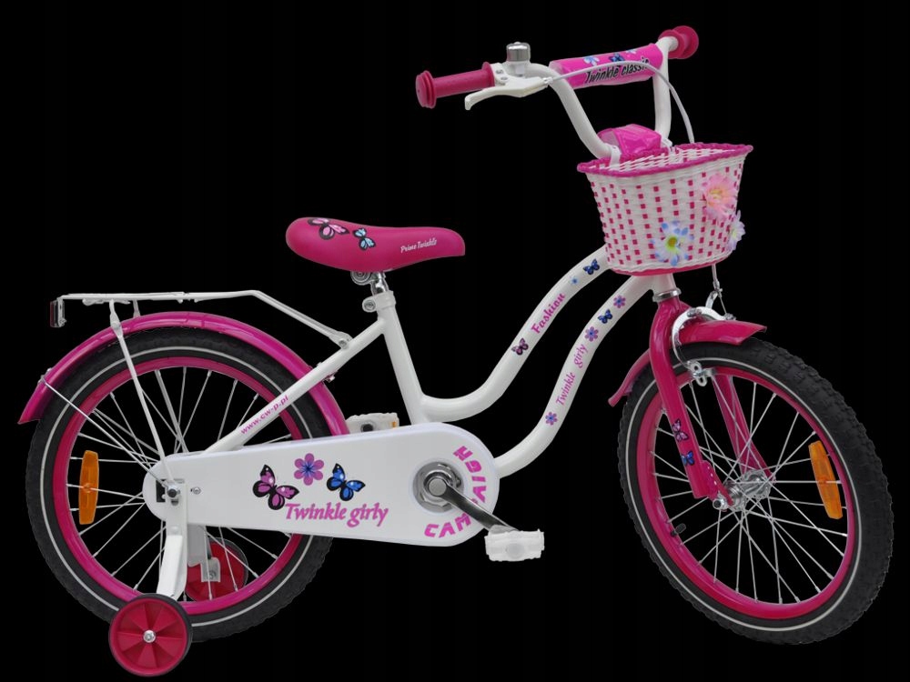 Rower dziecięcy 18 cali Twinkle Girly Fashion WHITE/Pink koszyk, bagażnik