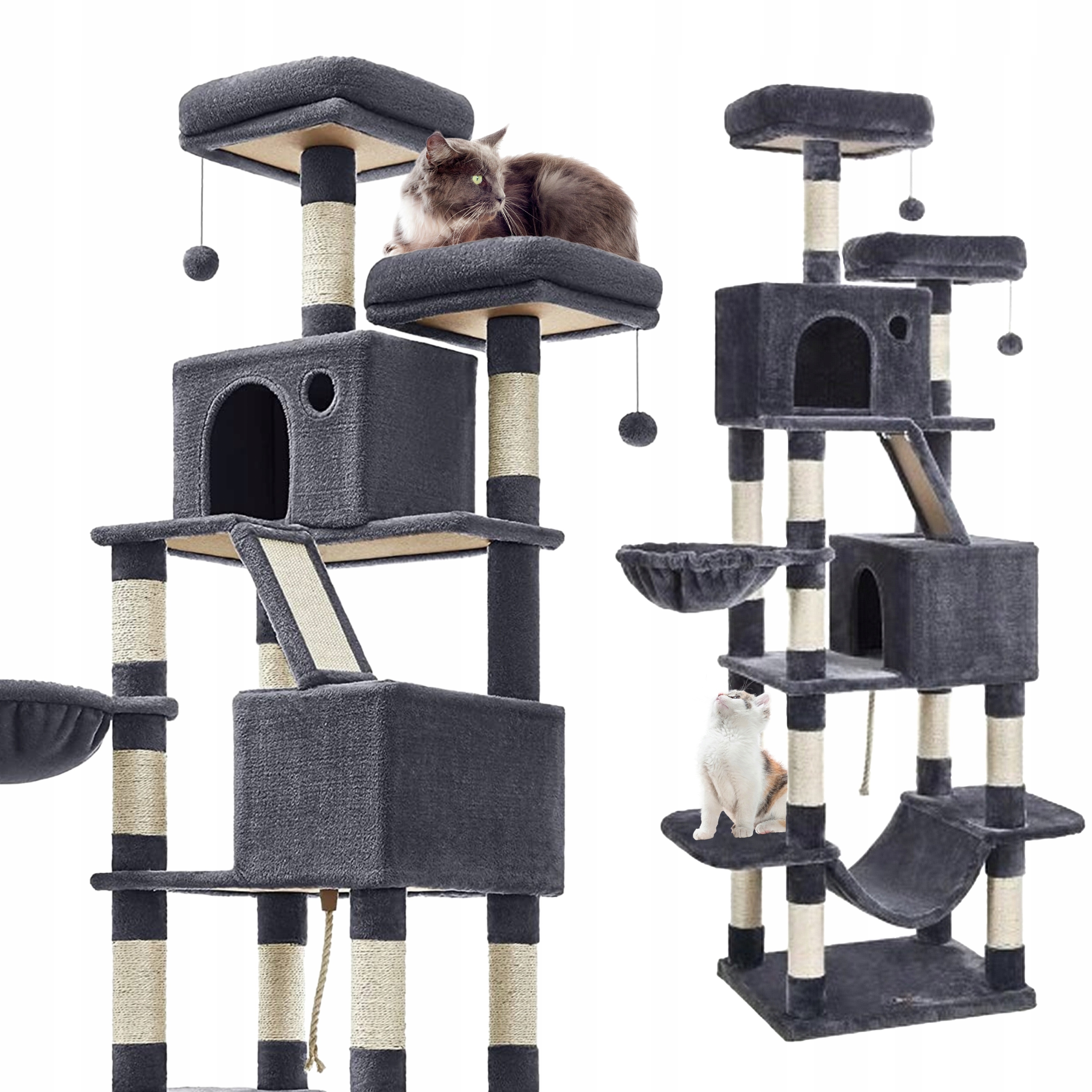Levně Škrabadlo pro kočky Gaczoo vysoká věž pelíšek tmavě šedý 60 x 50 x 206 cm