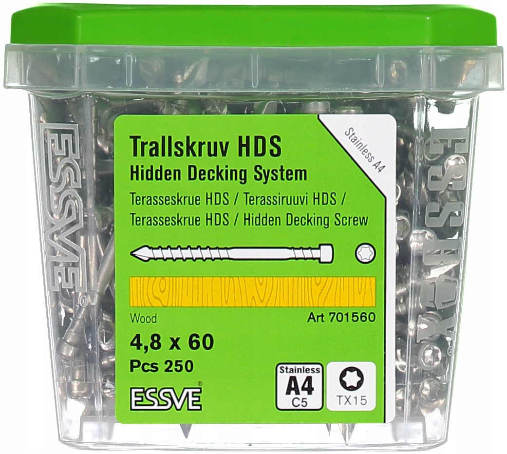 Essve Hds Pro skrytá terasová vrutová montáž A4 4,8x60mm 250 Ks