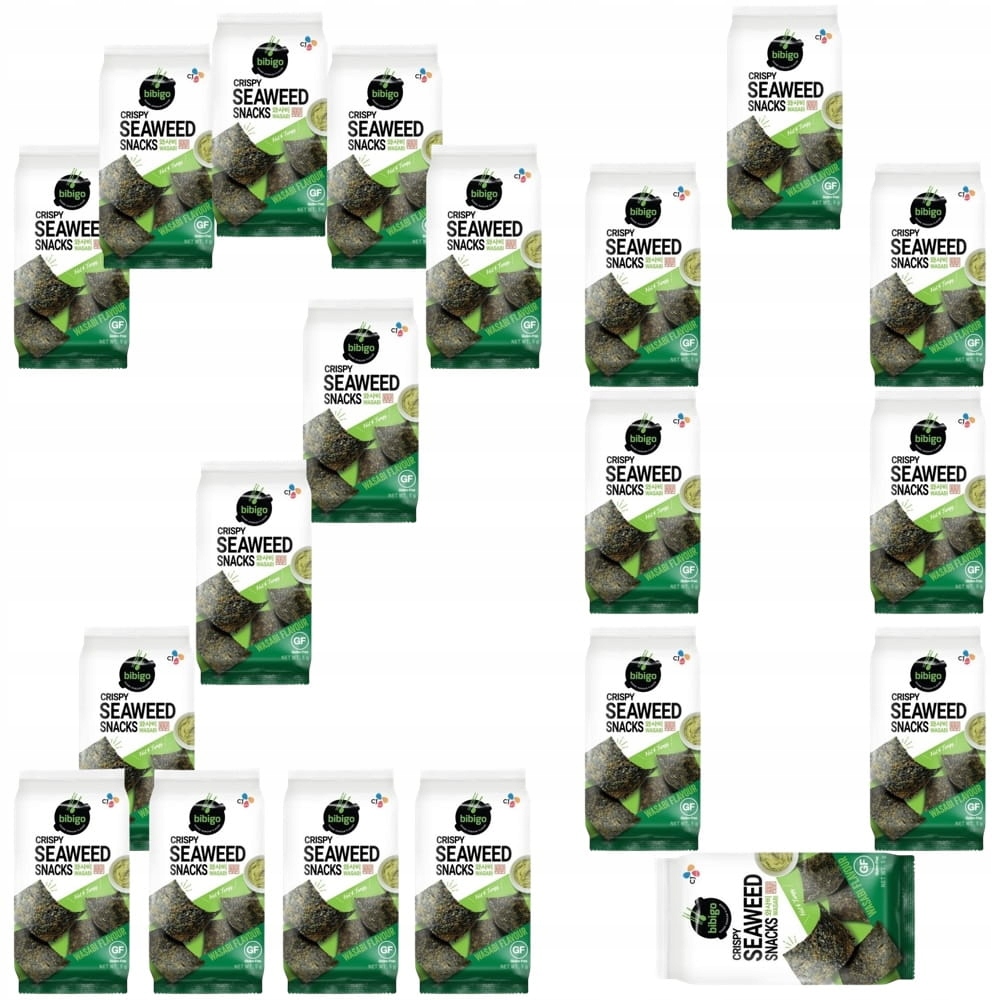 20x Nori Snacks Koreańska Chrupiąca Przekąska Prażone Algi Wasabi 5g Bibigo