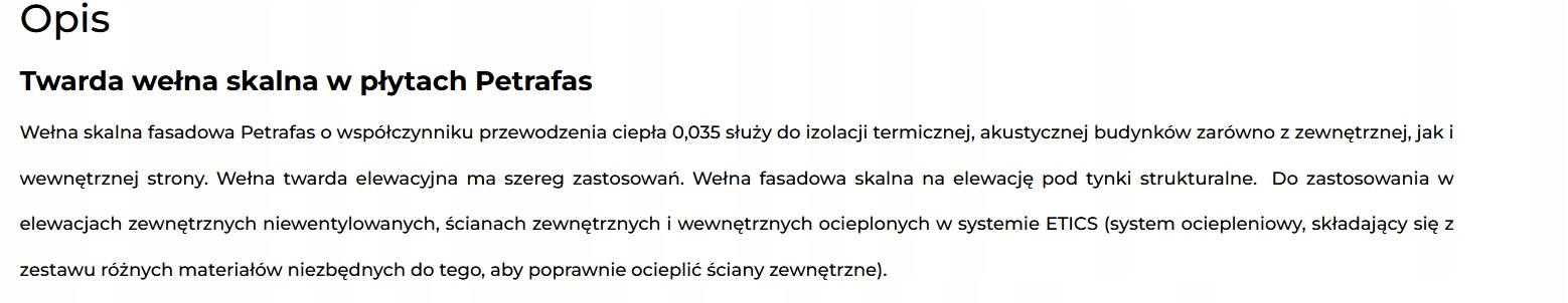 WEŁNA SKALNA TWARDA PETRAFAS FASADOWA 0,035 5CM Rodzaj mineralna skalna