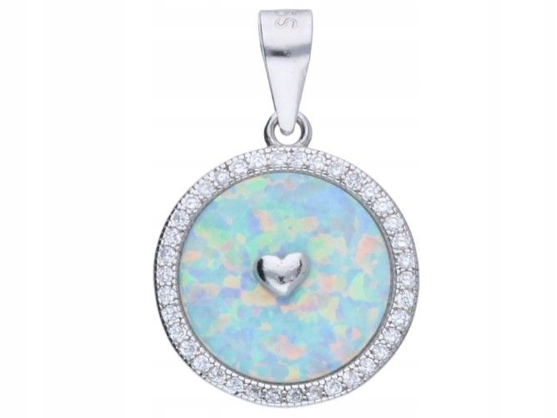 Stříbrný přívěsek 925 srdce v kruhu s opálem, modrý opál jako dárek