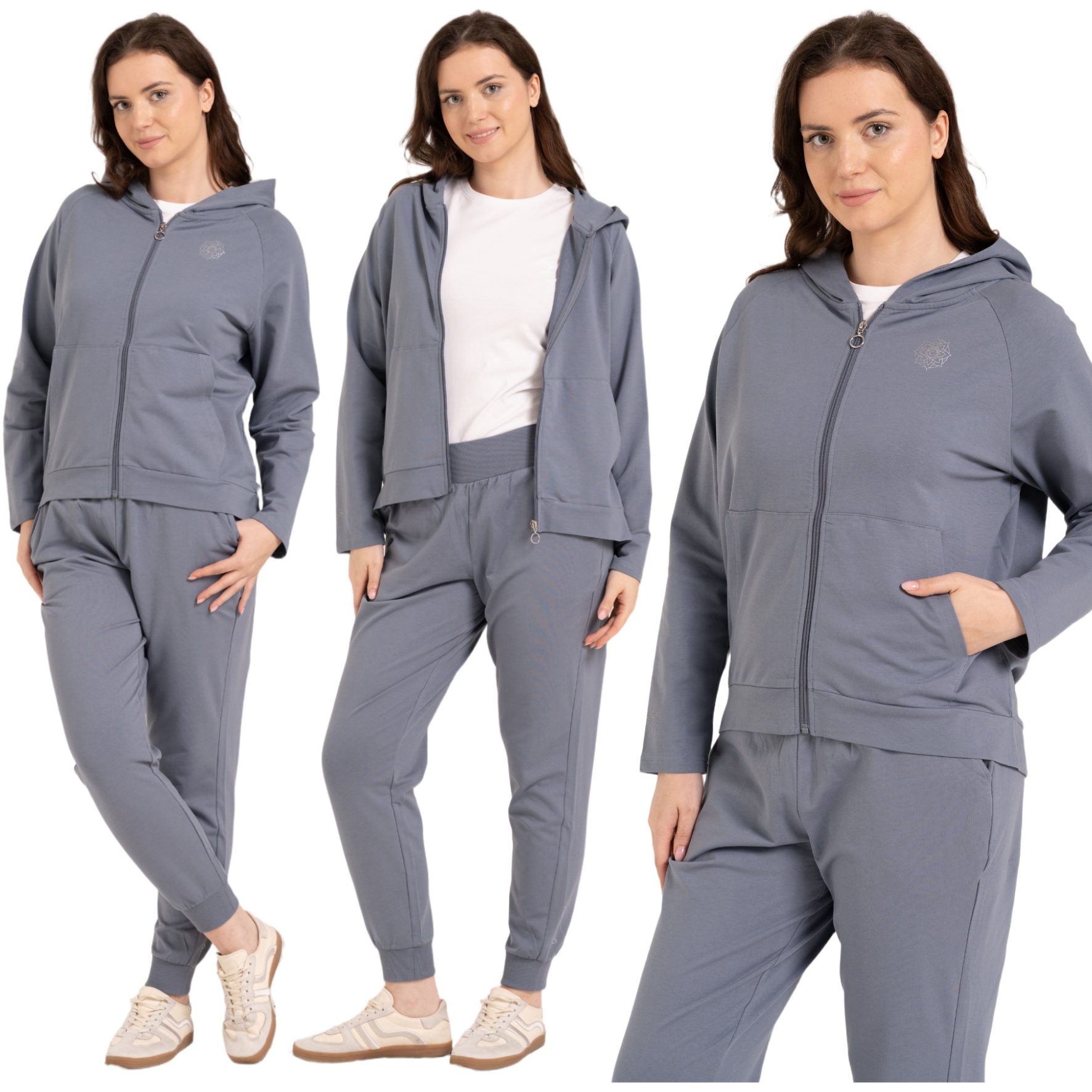 Tepláková Souprava bavlněný Plus Size teplákovka s rozepínací mikinou Grafitový XXL