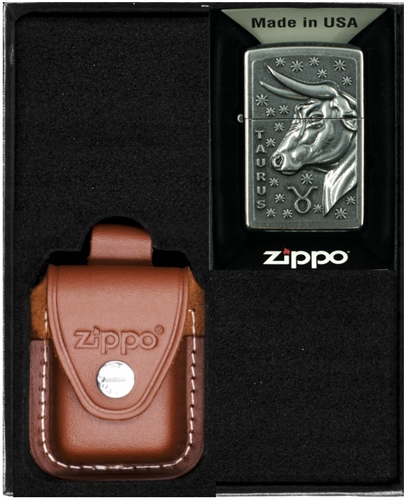 Sada Zippo Zapalovač Zodiac Taurus dárkový býk No2