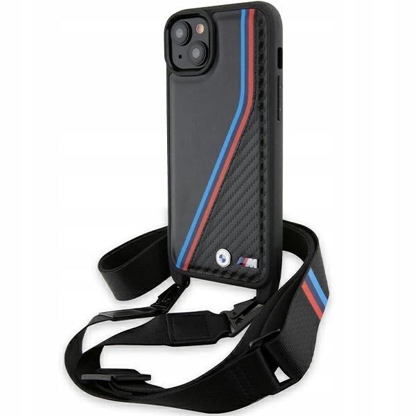Pouzdro Bmw M Edition Carbon Tricolor Lines & Strap pro iPhone 15 Plus 14 Plus