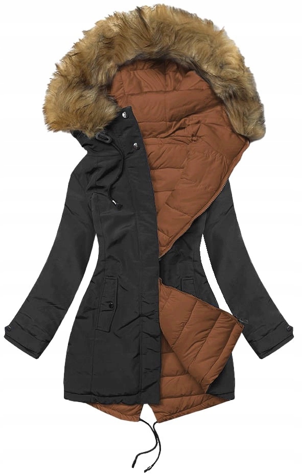 Oboustranná Bunda 2M-21508 Černá Karamel XXL (44)