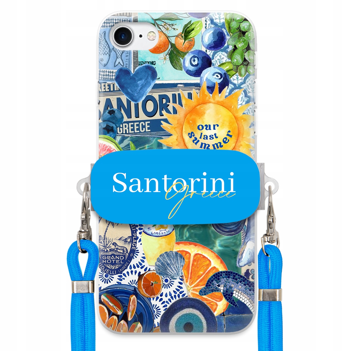 Pouzdro pro iPhone 7 Modré vodítko Crossbody Držák Santorini Greece Sea
