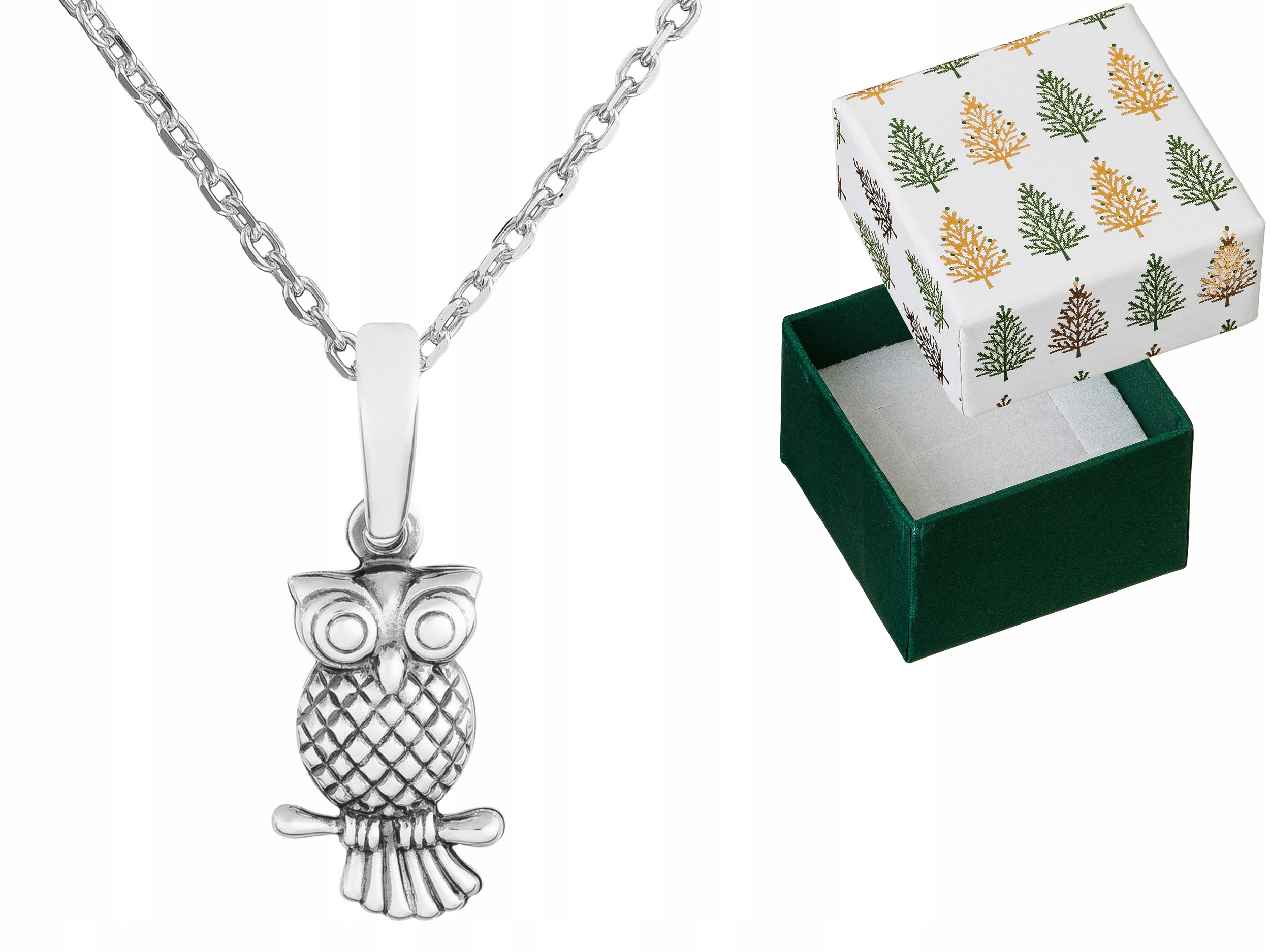 Stříbrný náhrdelník Oxidovaná stříbrná sova Malá sovička Stříbro Řetízek 38 Cm