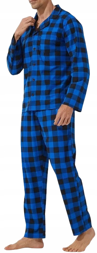 Teplé Flanelové Pyžamo Modrá Mřížka Dřevorubec Pánské Rozepínací Pyžamo XL