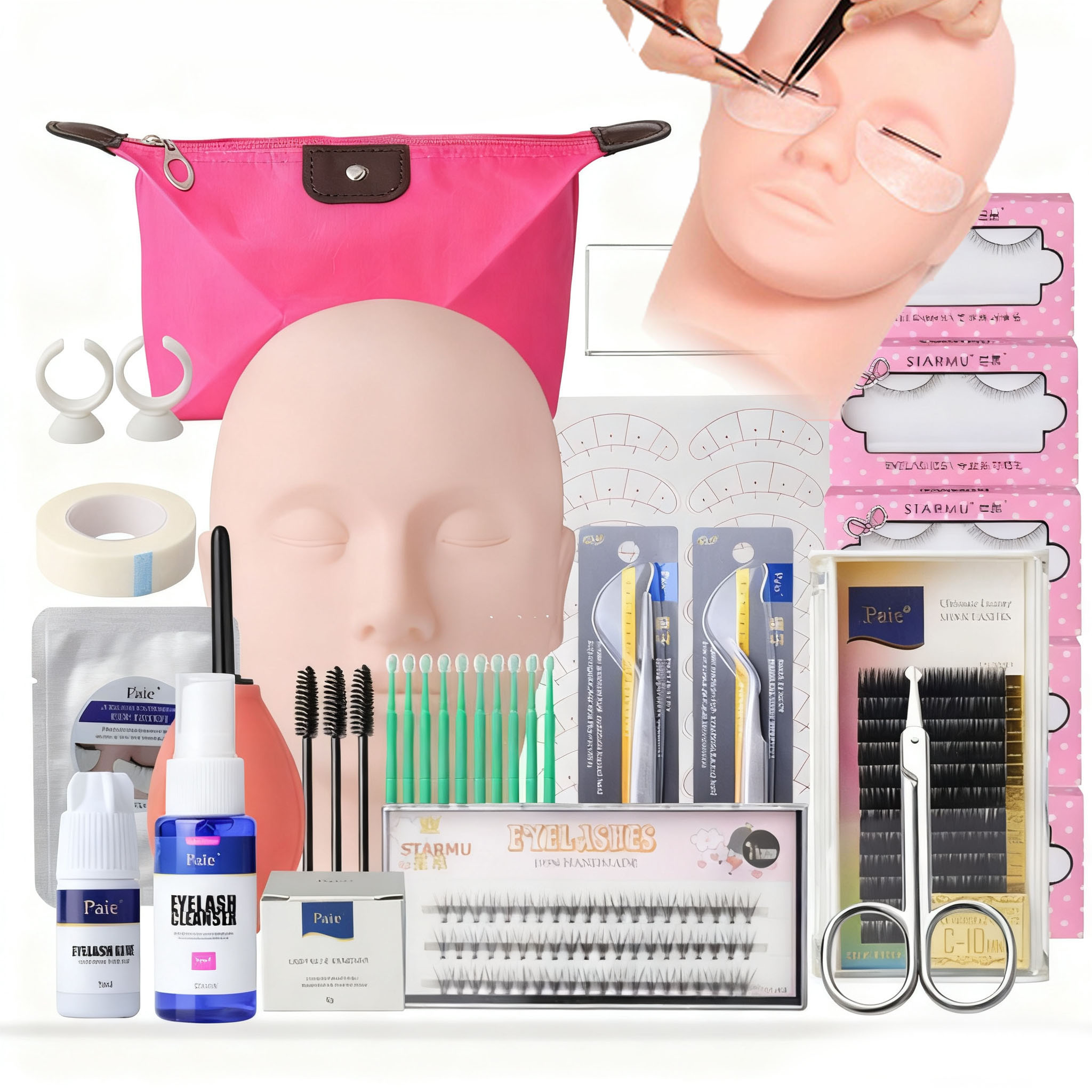Zestaw Przedłużanie Rzęs Treningowy Do Nauki Z Głowy Manekina 19SZT XXL