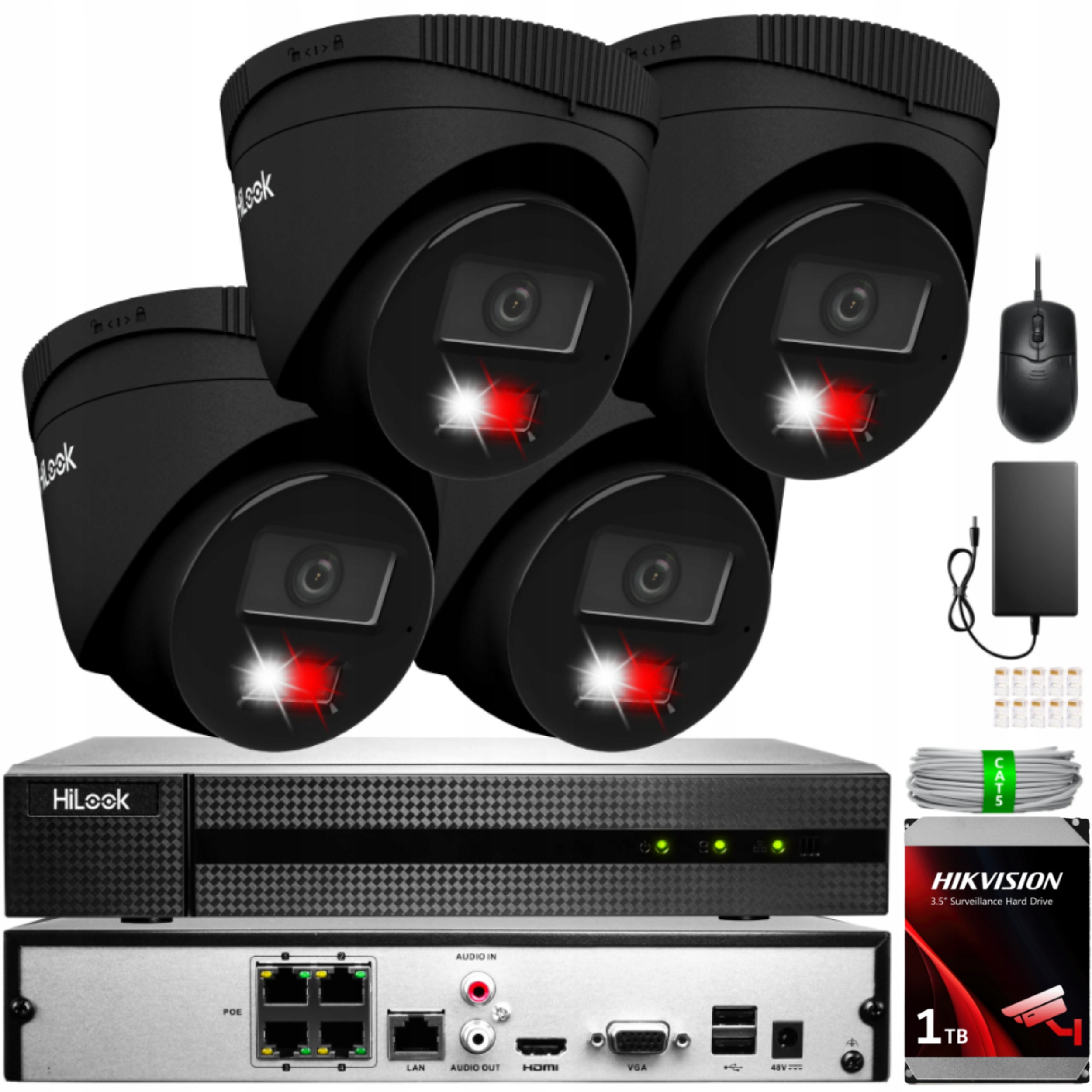 Zestaw Monitoringu 4X IPC-T260HA-LU Black 6MPX Hilook By Hikvision