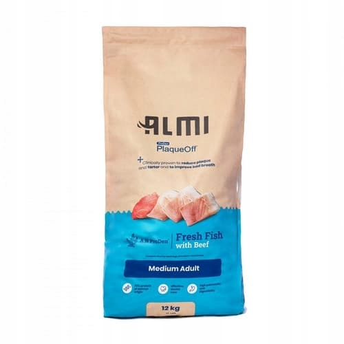 Levně Almi Granule pro Dospělé Psy 12kg Rybí a Hovězí Maso s PlaqueOff