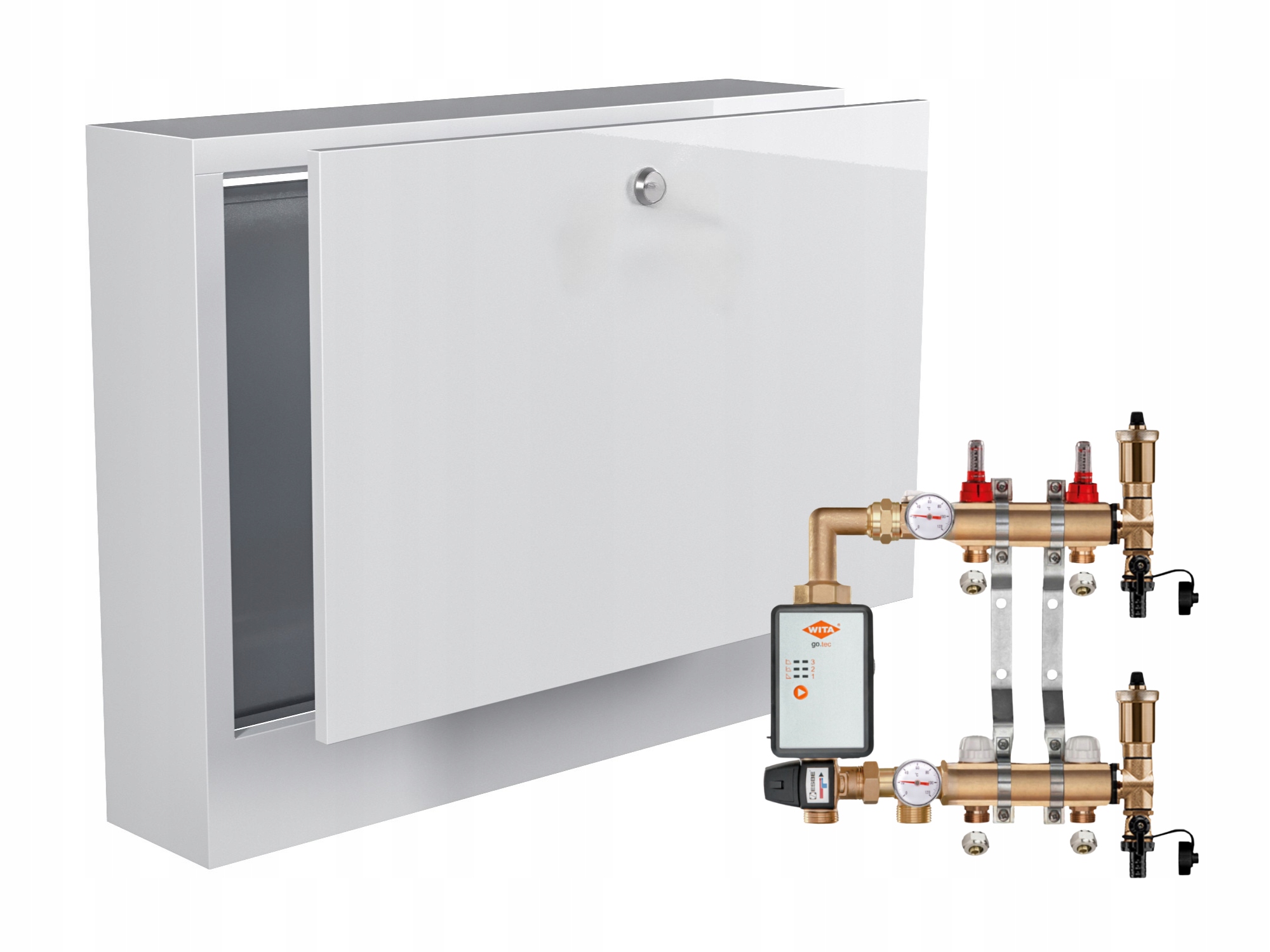 Mosazný Rozdělovač Podlahovky 2+ČERPADLO Vítá Go.tec+nástěnná Skříňka+pex