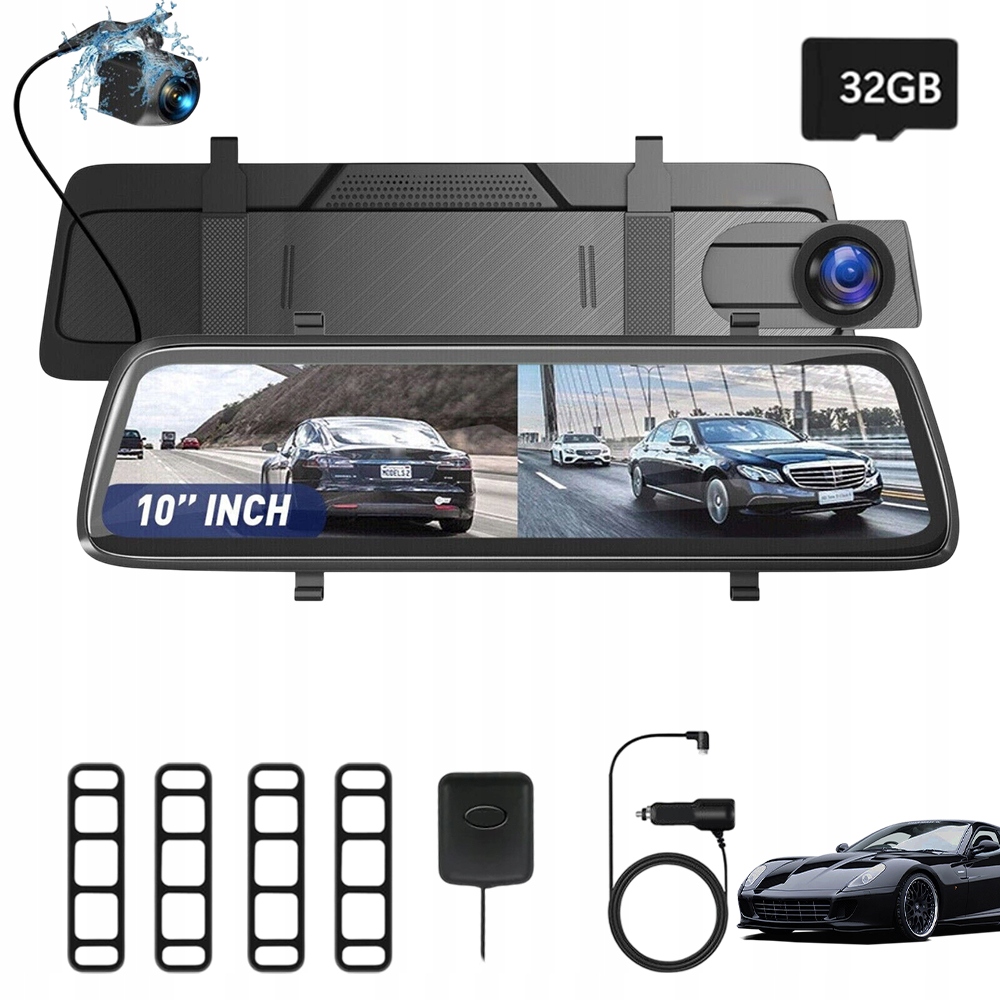 Videorekordér 4K Automobilová Kamera V Zrcátku Dotykový Displej 10" Gps