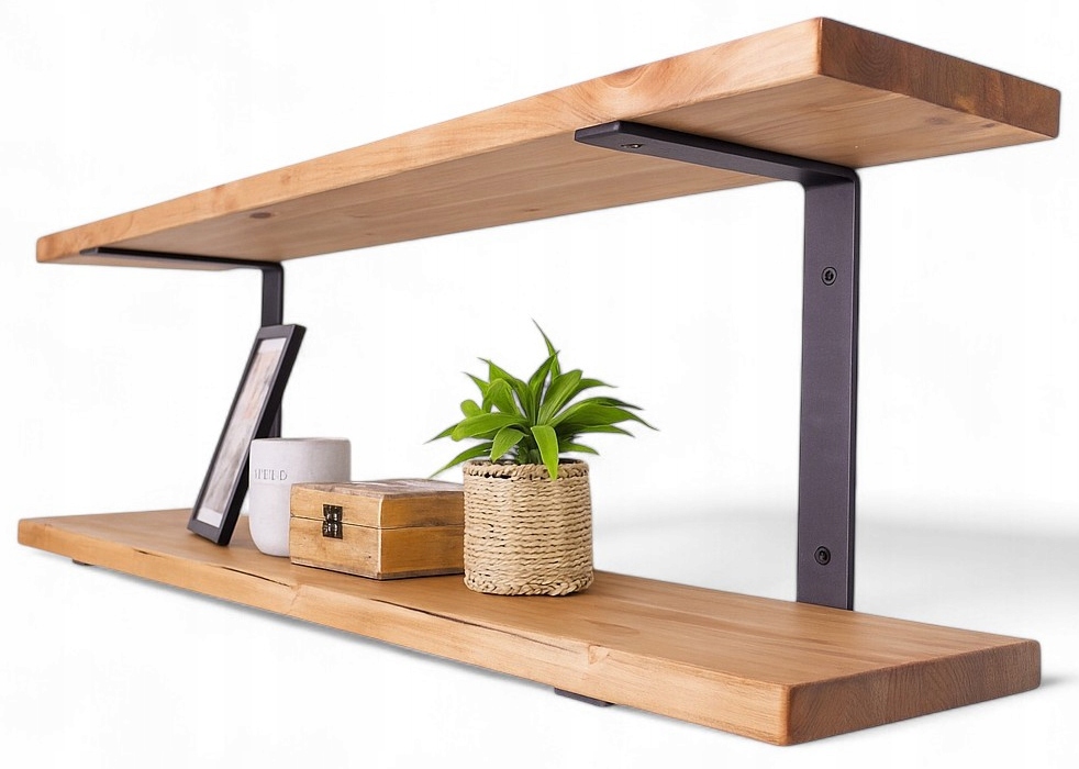 Nástenná polica Loftová na knihy drevená dvojitá do obývačky 145 cm x 15 cm