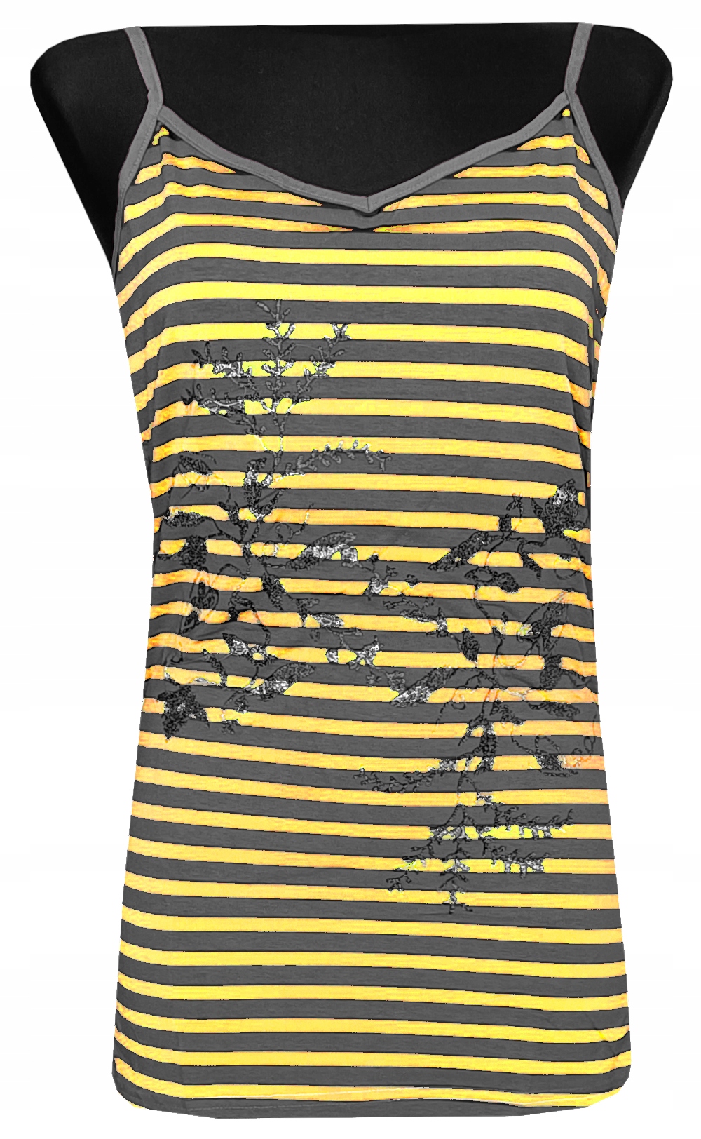 KOSZULKA DAMSKA BLUZKA TOP NA RAMIĄCZKA PASKI ŻÓŁTA SZARA L 40 MODEL:106F