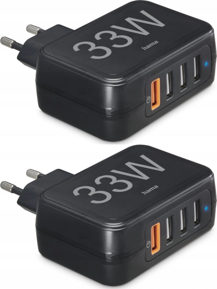 2x Ładowarka sieciowa Hama 33W 4xUSB (1xQC3.0, 3x Usb-a) Czarny
