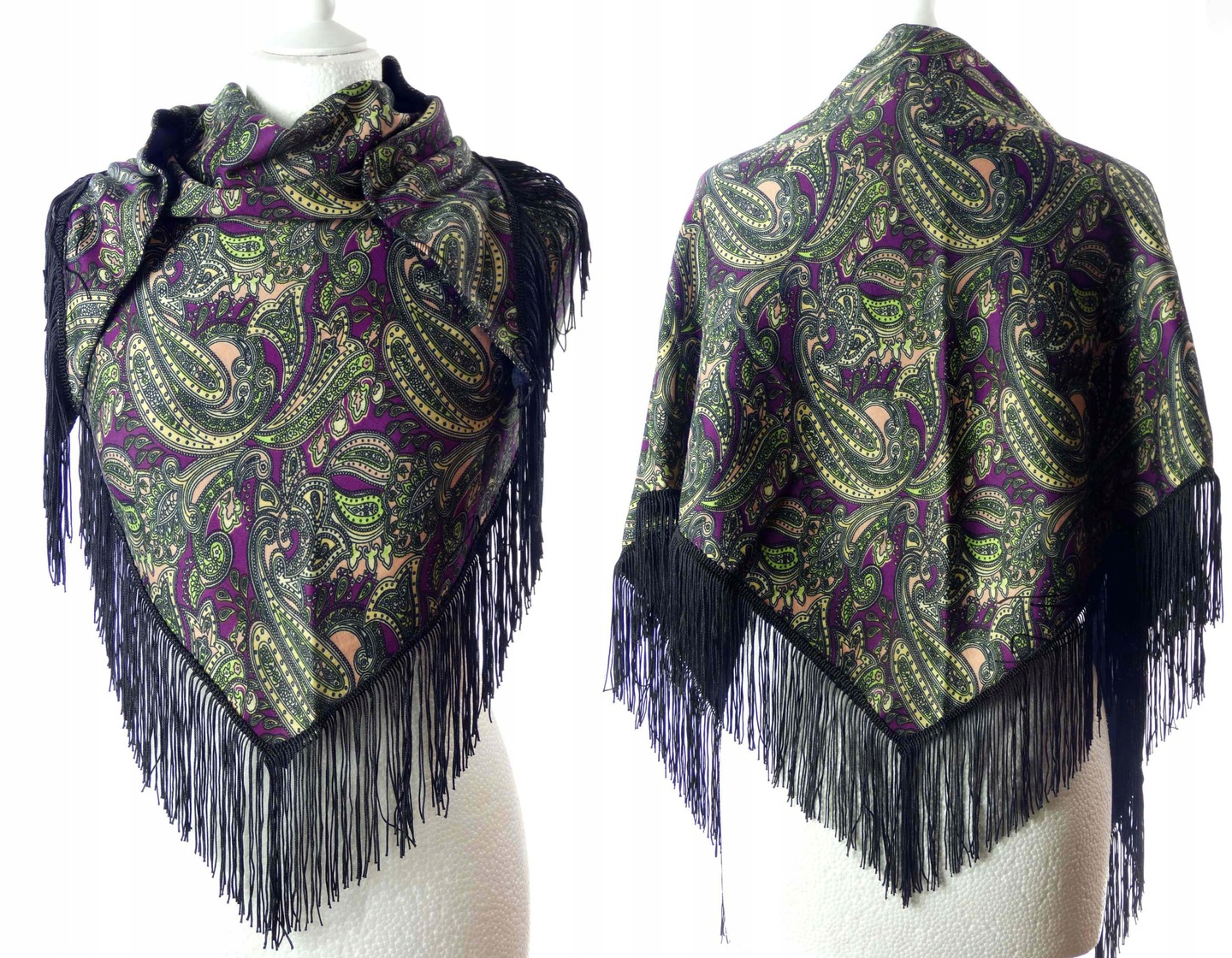 

Góralska trójkątna chusta Etno długie frędzle