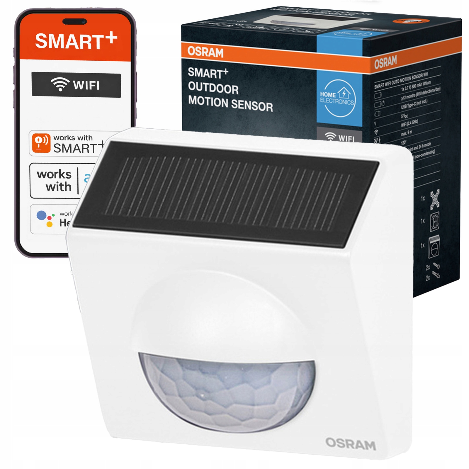 Venkovní solární senzor pohybu Bezdrátový 120° IP65 Usb-c Smart WiFi