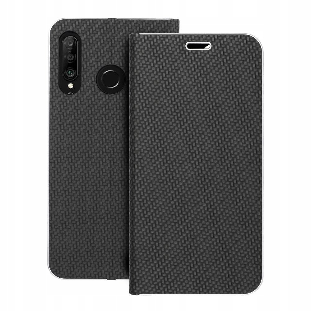 Etui z klapką na Huawei P30 Lite Luna Book Carbon czarne