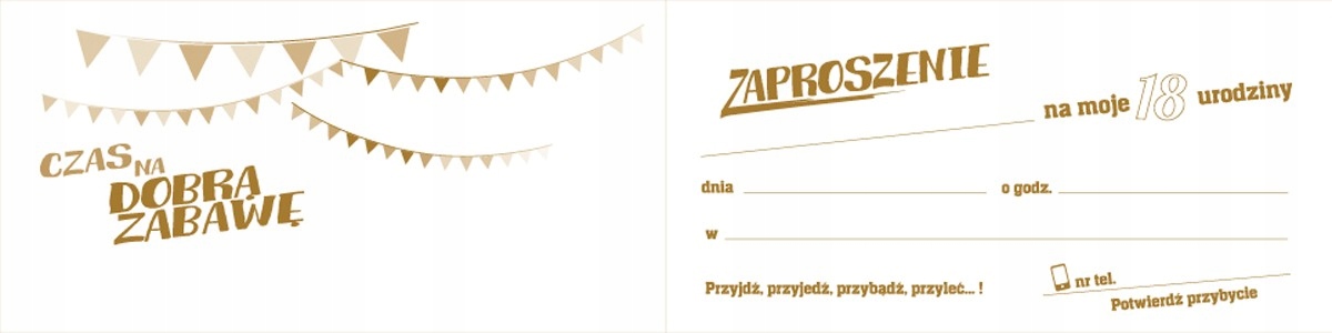 Zaproszenia na 18 urodziny zestaw 10 szt Zaproszenie na osiemnastkę ZAB166 Stan opakowania oryginalne