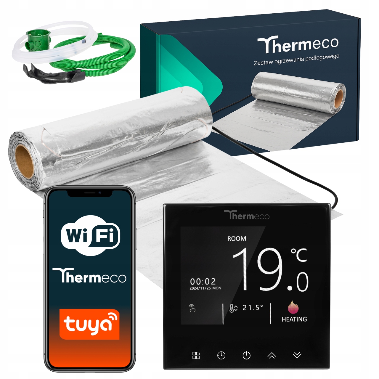 Mata grzejna grzewcza pod panele zestaw termostat Wifi Thermeco H21 4m²