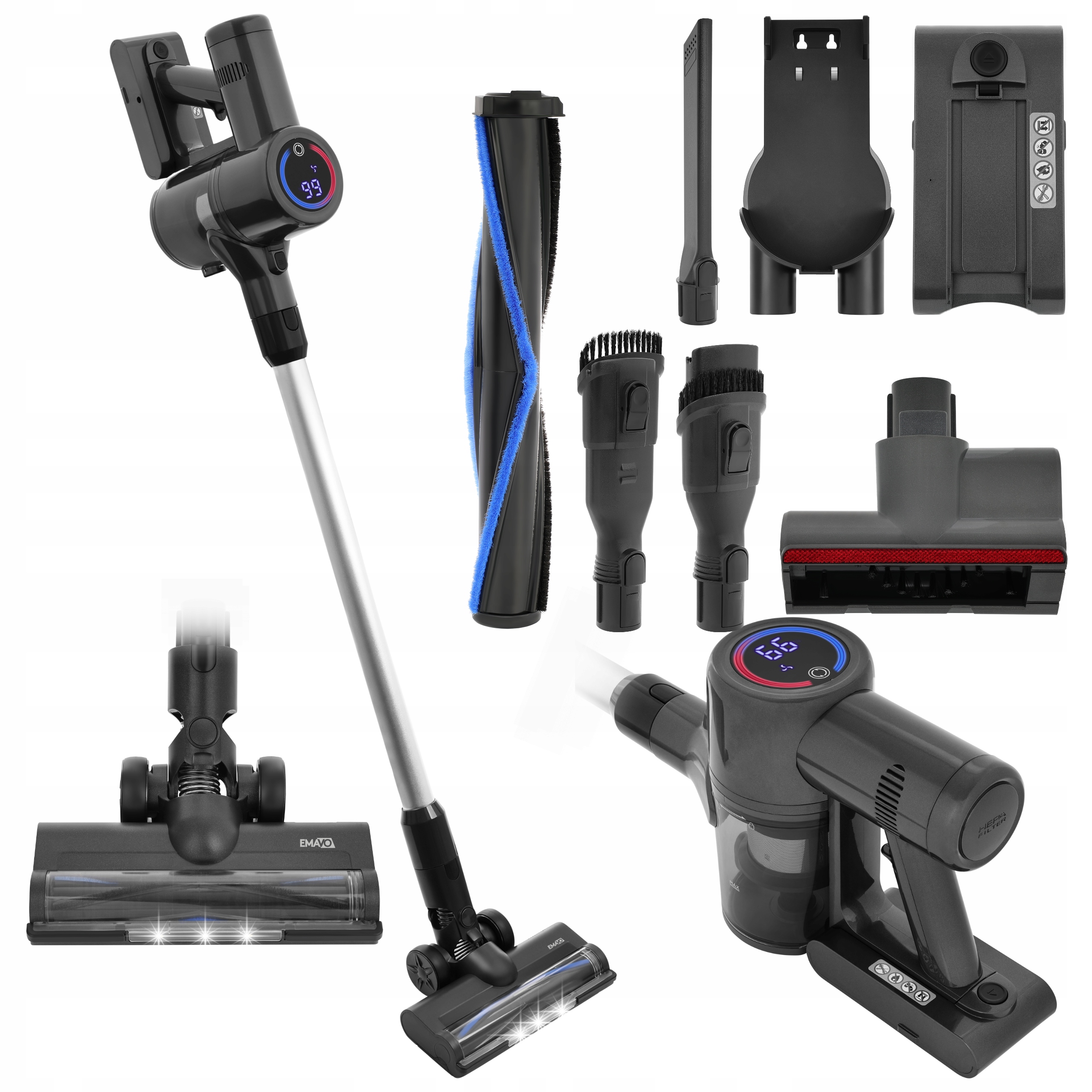 Odkurzacz pionowy bezprzewodowy 2w1 ręczny akumulatorowy mocny Hepa Czarny