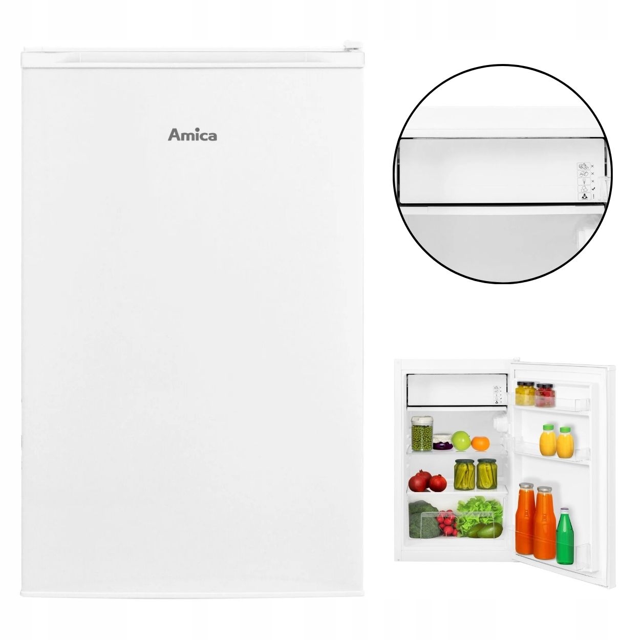 Lodówka Amica Fm 135.4(E) Mała Biała Pojemna Led Jednodrzwiowa
