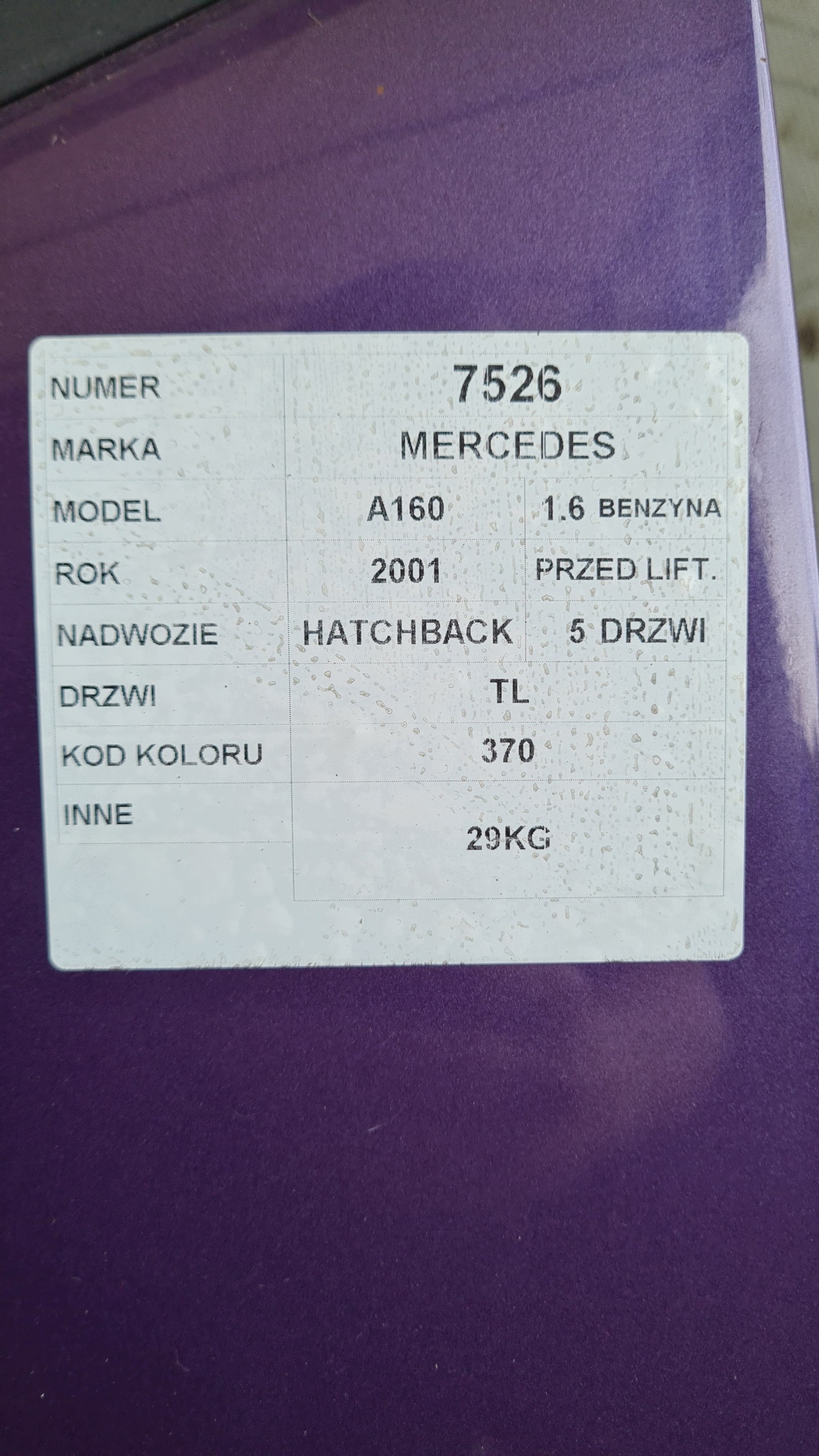 Mercedes A160 Tür hinten links 370