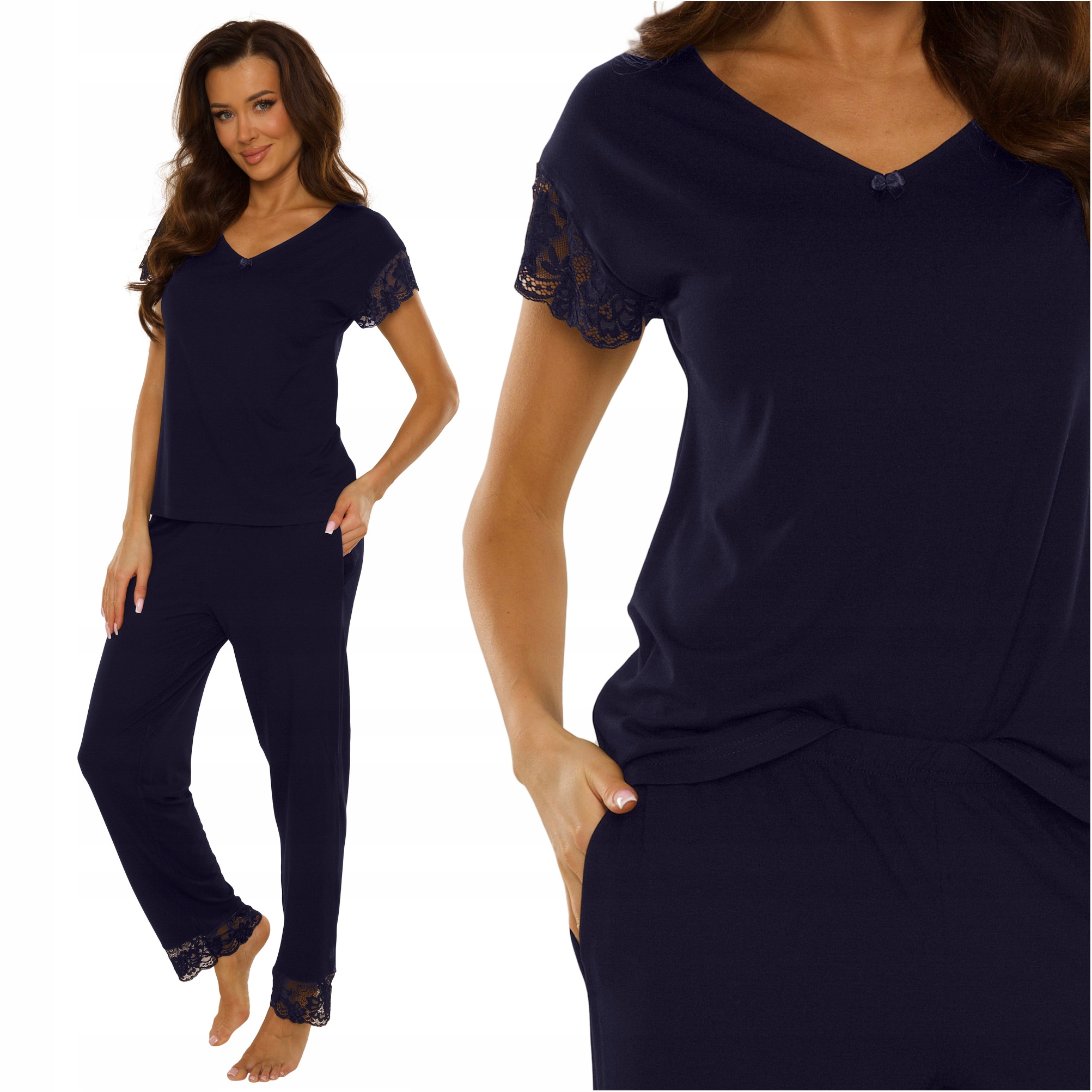 Piżama damska długie spodnie krótki rękaw De Lafense Milagros 736 XXL